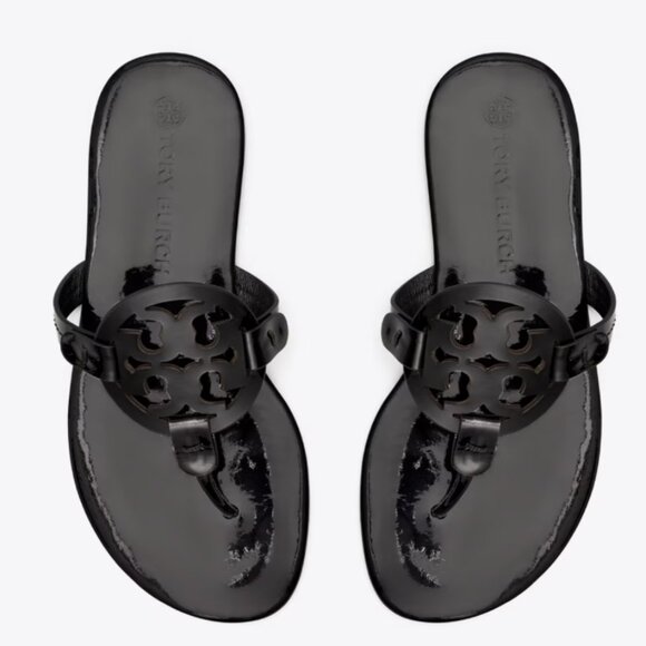 Tory Burch Miller Soft Patent Leather Sandals Size 8.5 PREPPY CLASSIC RESORTWEAR - Picture 1 of 5